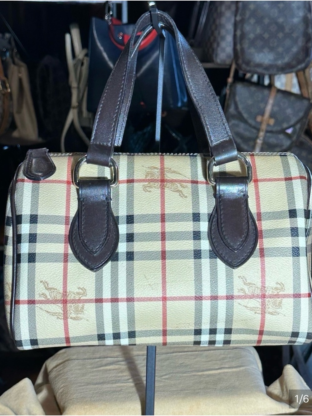 Burberry Nova Check Beige Tan Plaid Canvas Handbag